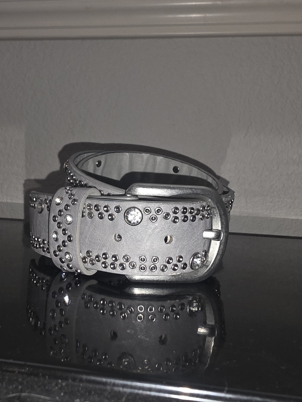 Buckle Studded Crystal Accent Women's Belt - Silver